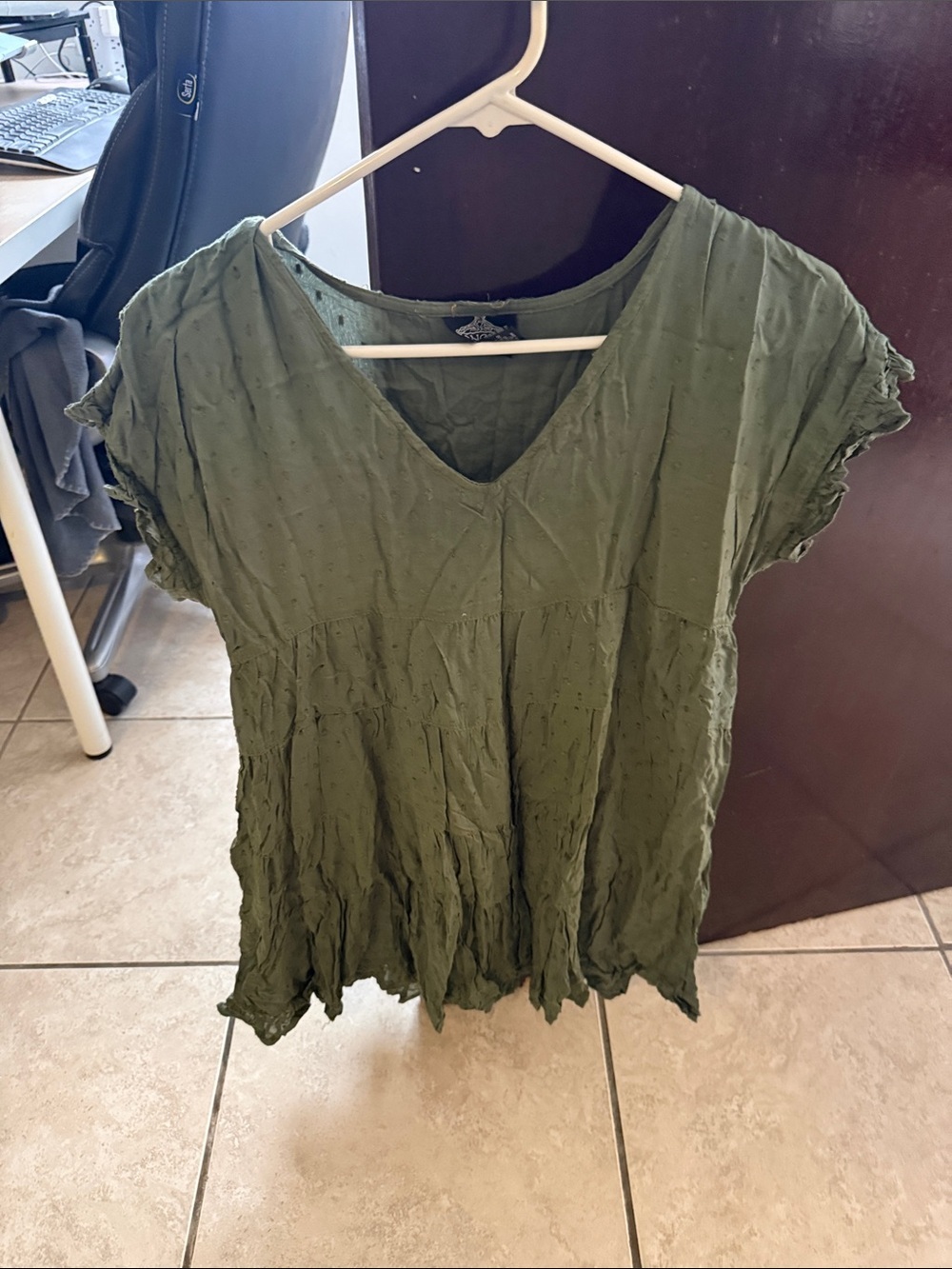 Angie Olive Green V-Neck Textured Tunic